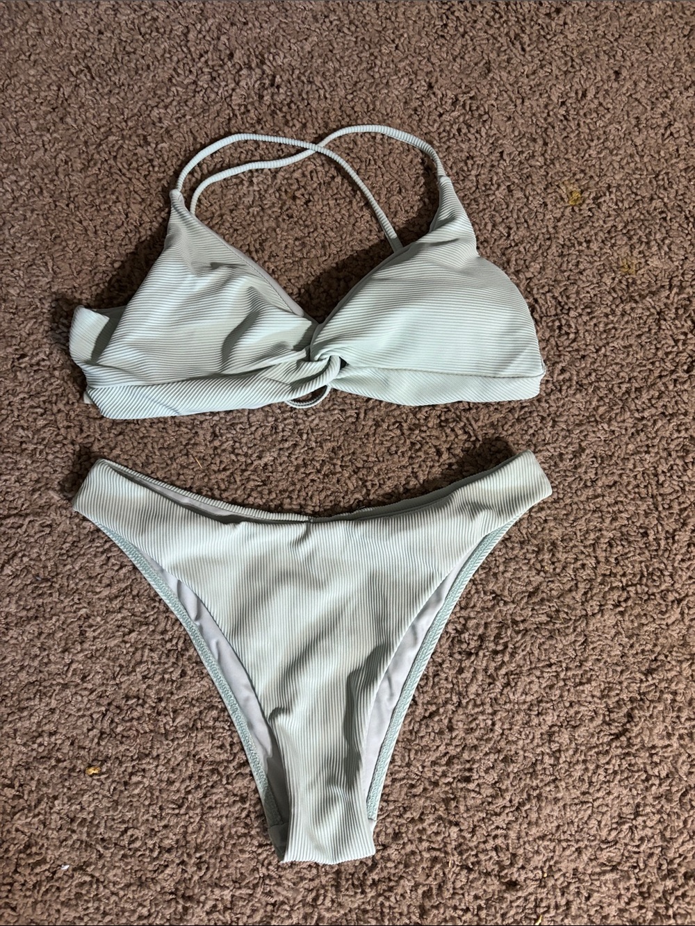 Ribbed Sage Knot Front Bikini Set - Women